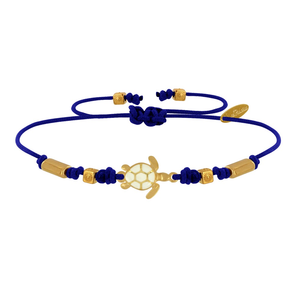 LES POULETTES BIJOUX Bracelet Tortue Émaillé Blanche Laiton Doré - Bleu Navy