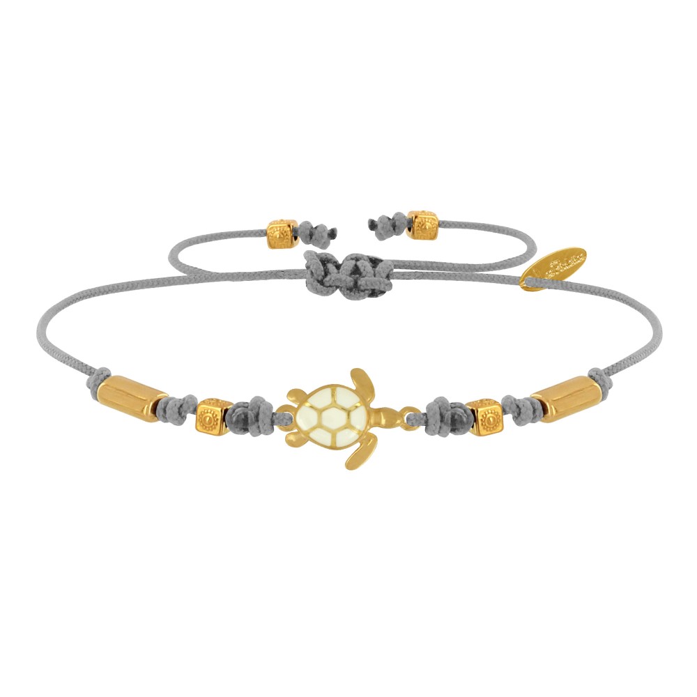 LES POULETTES BIJOUX Bracelet Tortue Émaillé Blanche Laiton Doré - Gris clair