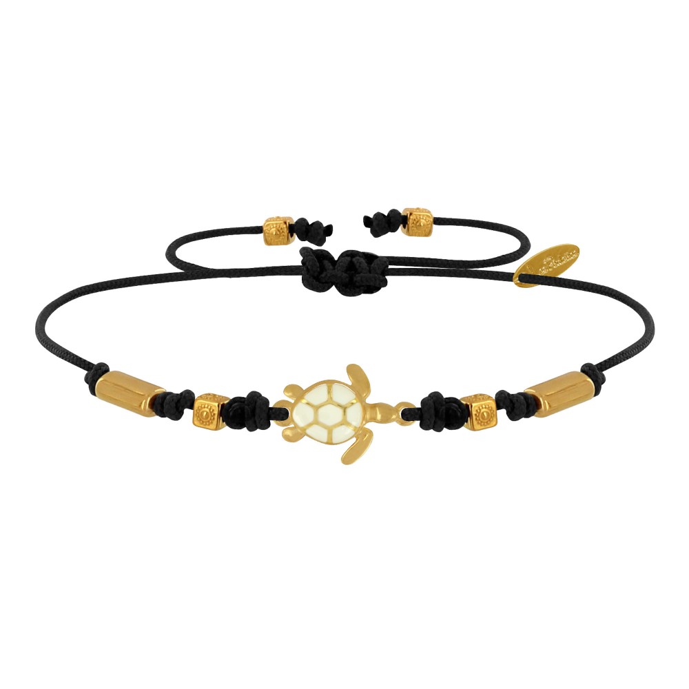 LES POULETTES BIJOUX Bracelet Tortue Émaillé Blanche Laiton Doré