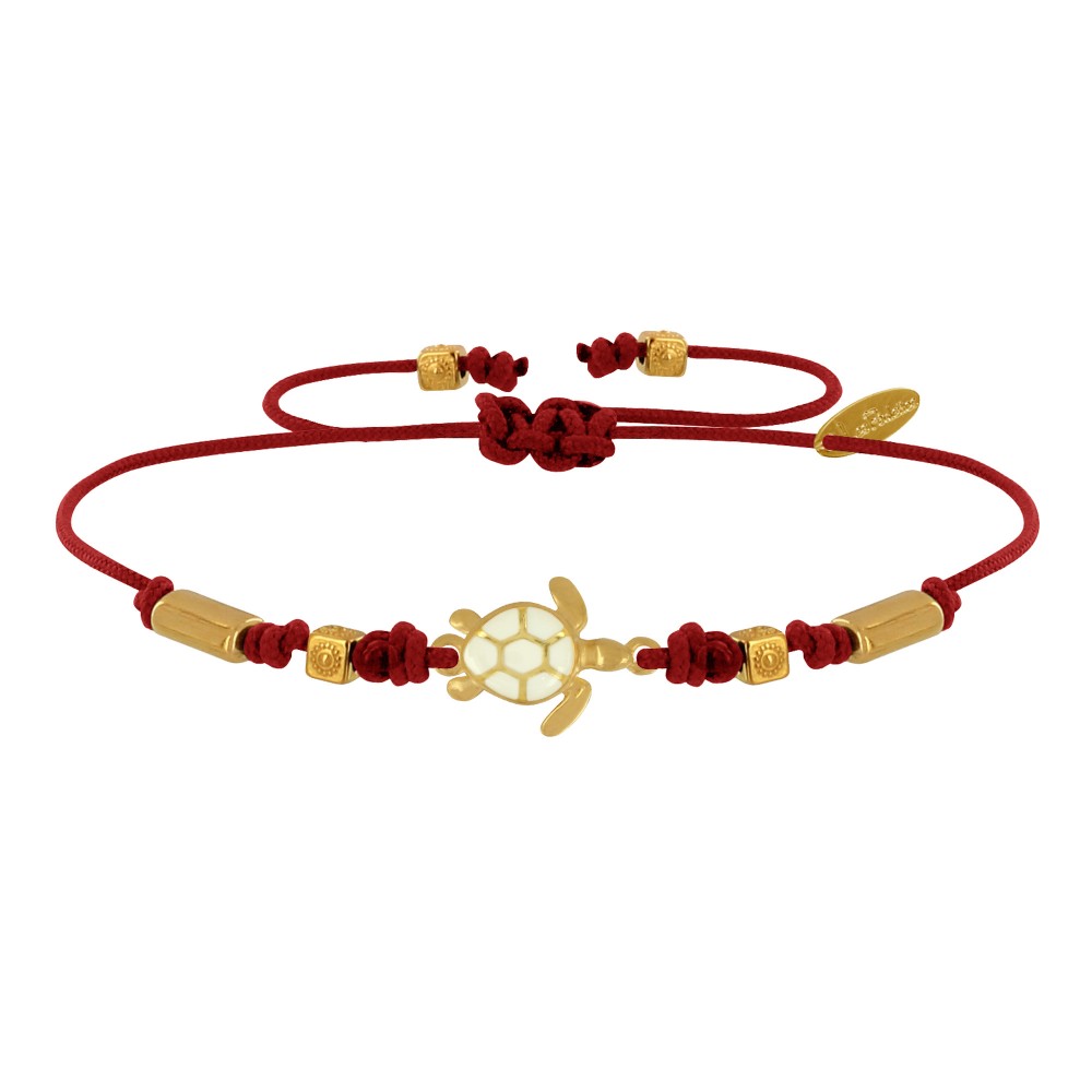LES POULETTES BIJOUX Bracelet Tortue Émaillé Blanche Laiton Doré - Rouge