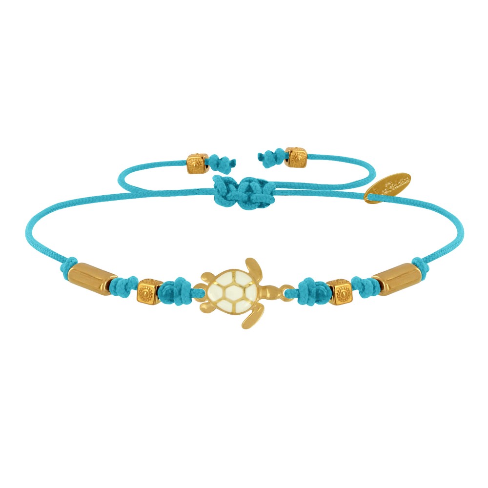 LES POULETTES BIJOUX Bracelet Tortue Émaillé Blanche Laiton Doré - Turquoise
