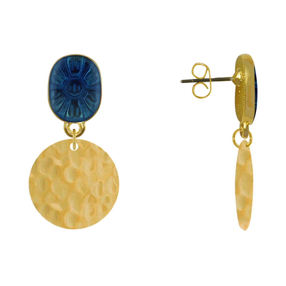LES POULETTES BIJOUX Boucles d'Oreilles Laiton Doré Ovale Soleil en Résine et Pastil
