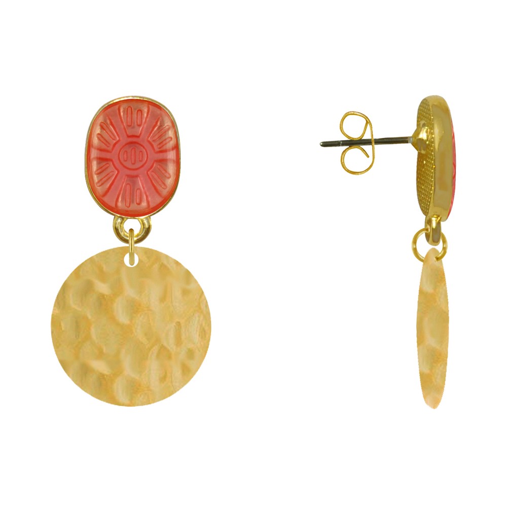 LES POULETTES BIJOUX Boucles d'Oreilles Laiton Doré Ovale Soleil en Résine et Pastil