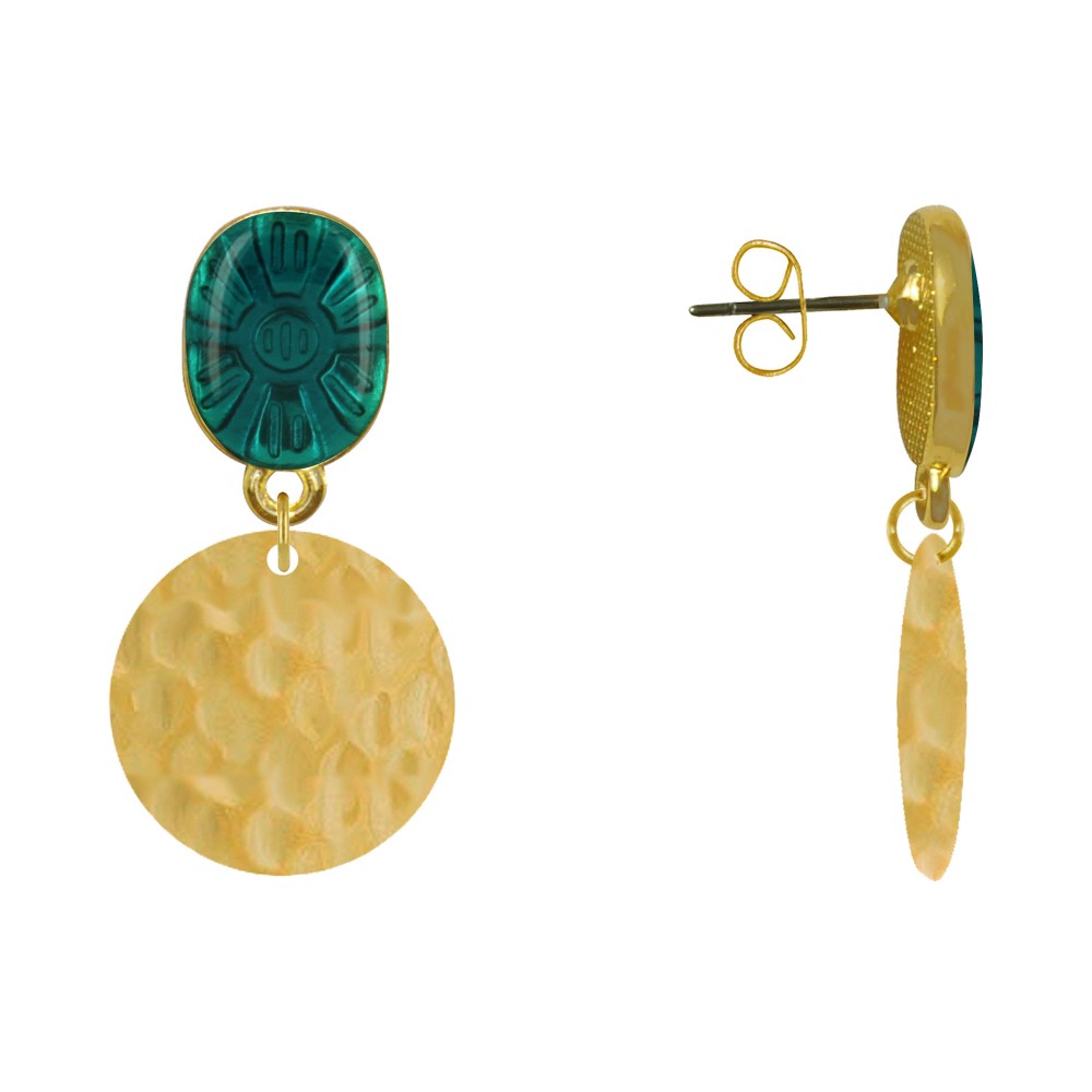 LES POULETTES BIJOUX Boucles d'Oreilles Laiton Doré Ovale Soleil en Résine et Pastil