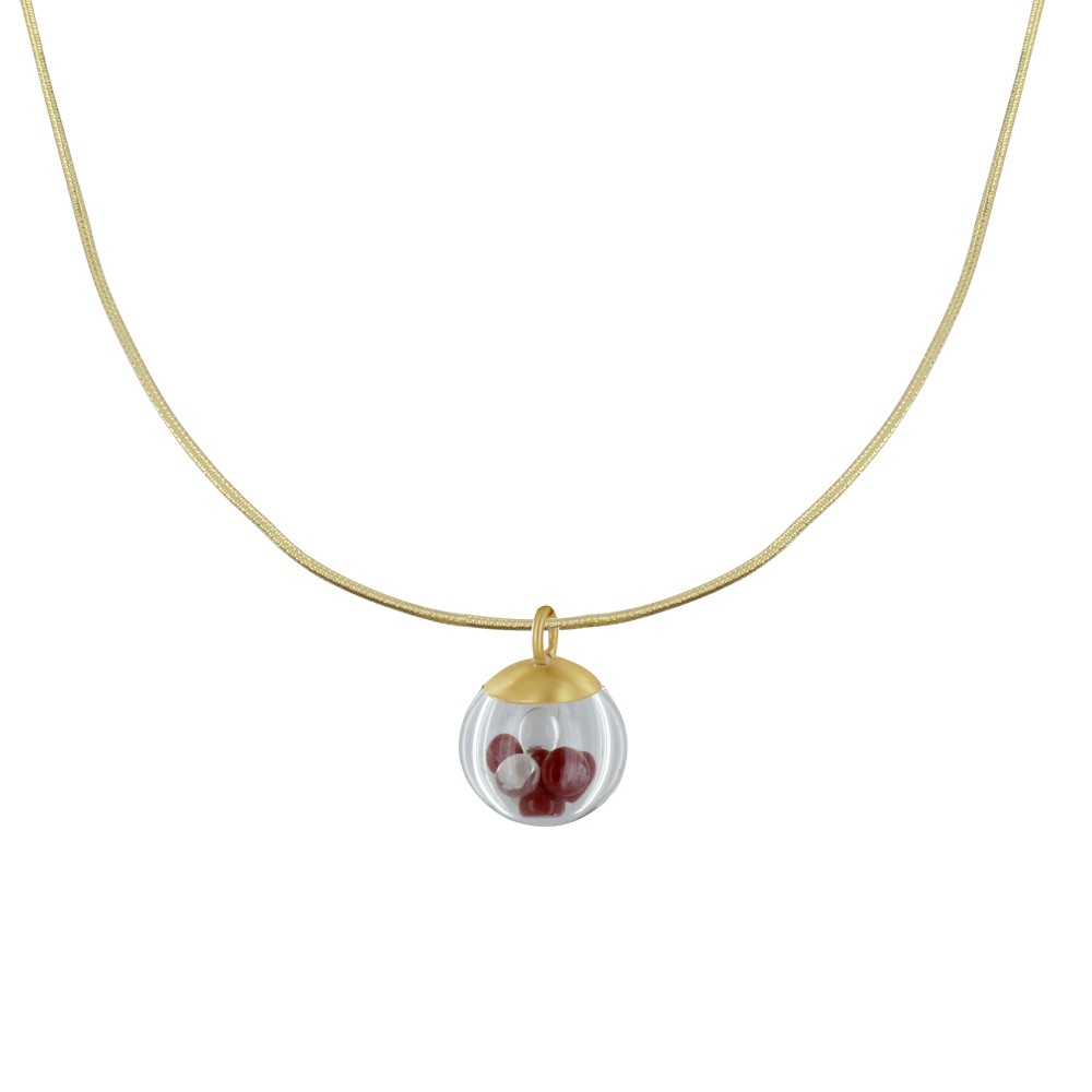 LES POULETTES BIJOUX Collier Laiton Bulle et Billes Pâte de Verre Cristal - Rouge