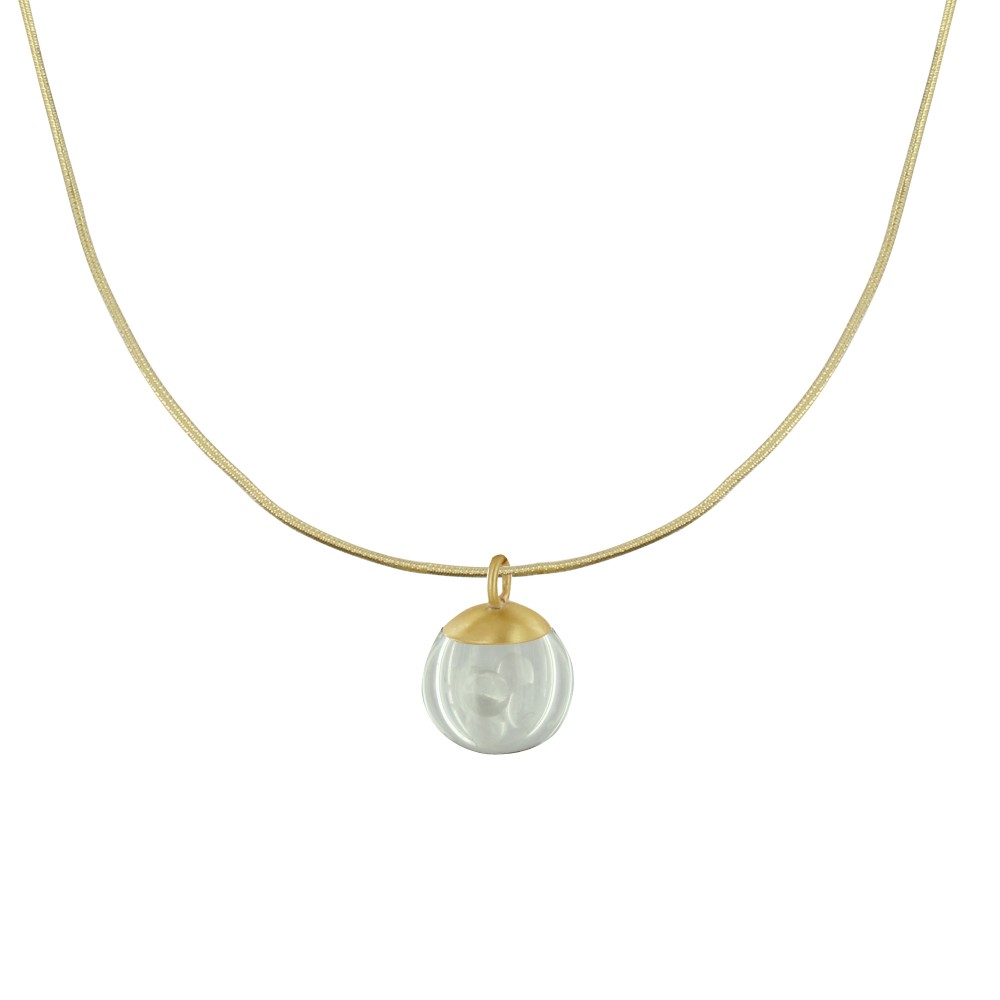 LES POULETTES BIJOUX Collier Laiton Bulle et Billes Pâte de Verre Cristal - Transpar