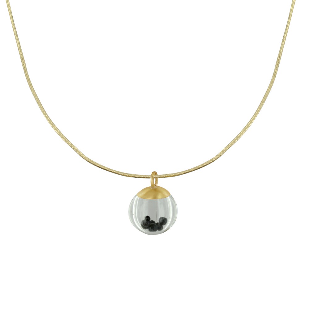 LES POULETTES BIJOUX Collier Laiton Bulle et Billes Pâte de Verre Cristal - Noir