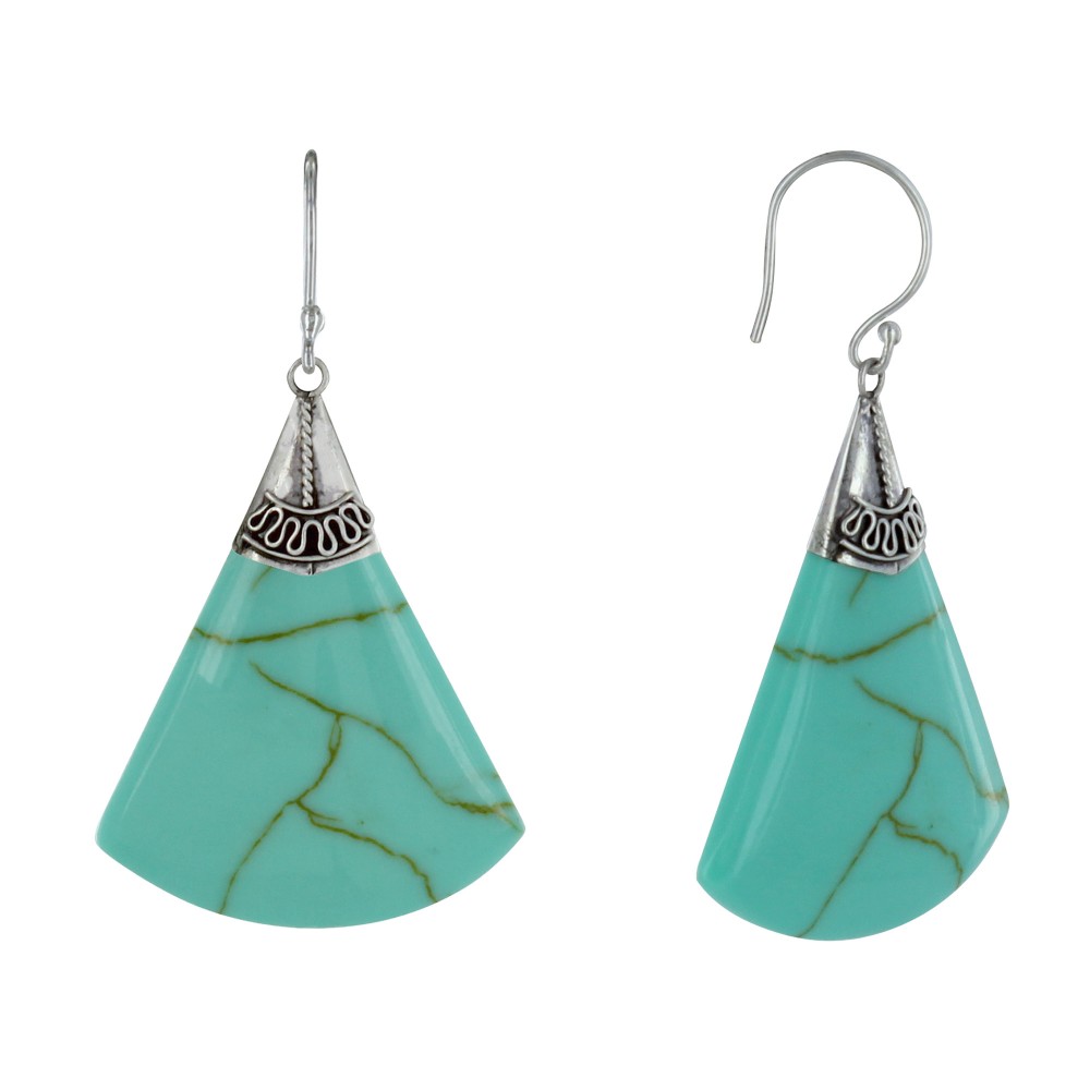 LES POULETTES BIJOUX Boucles d'Oreilles Argent 925 Éventail Couleur Turquoise