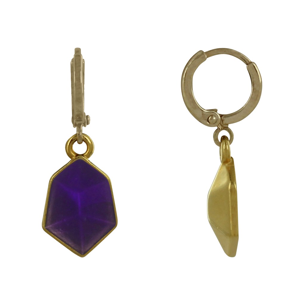 LES POULETTES BIJOUX - Boucles d'Oreilles Mini Créoles Laiton Doré et Hexagone Trans