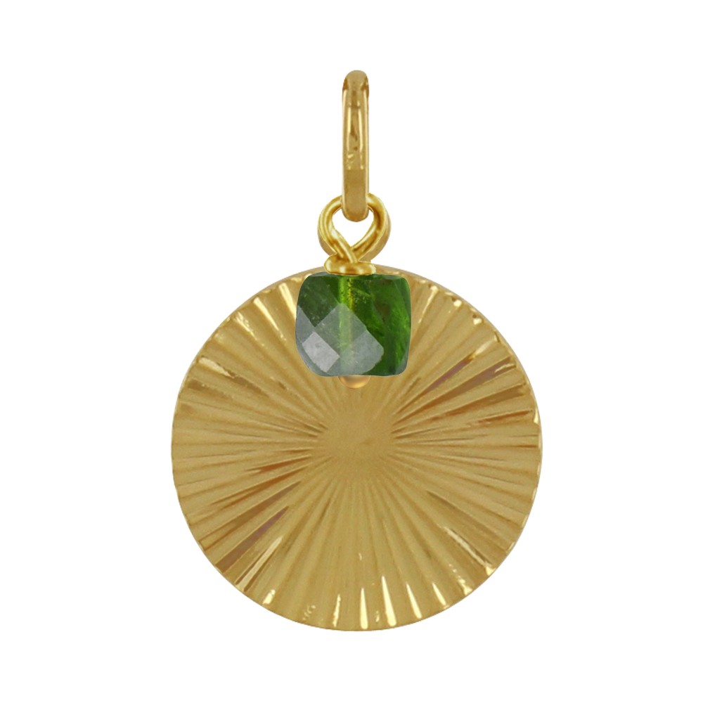 LES POULETTES BIJOUX Pendentif Plaqué Or Pastille Striée et Petit Cube de Diopside