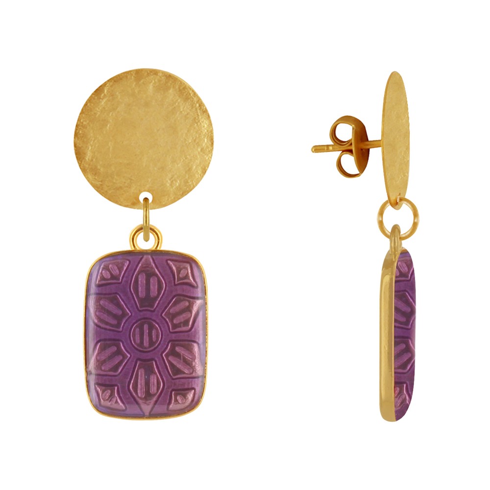 LES POULETTES BIJOUX Boucles d'Oreilles Clous Laiton Mat Pastille Brossée et Rectang