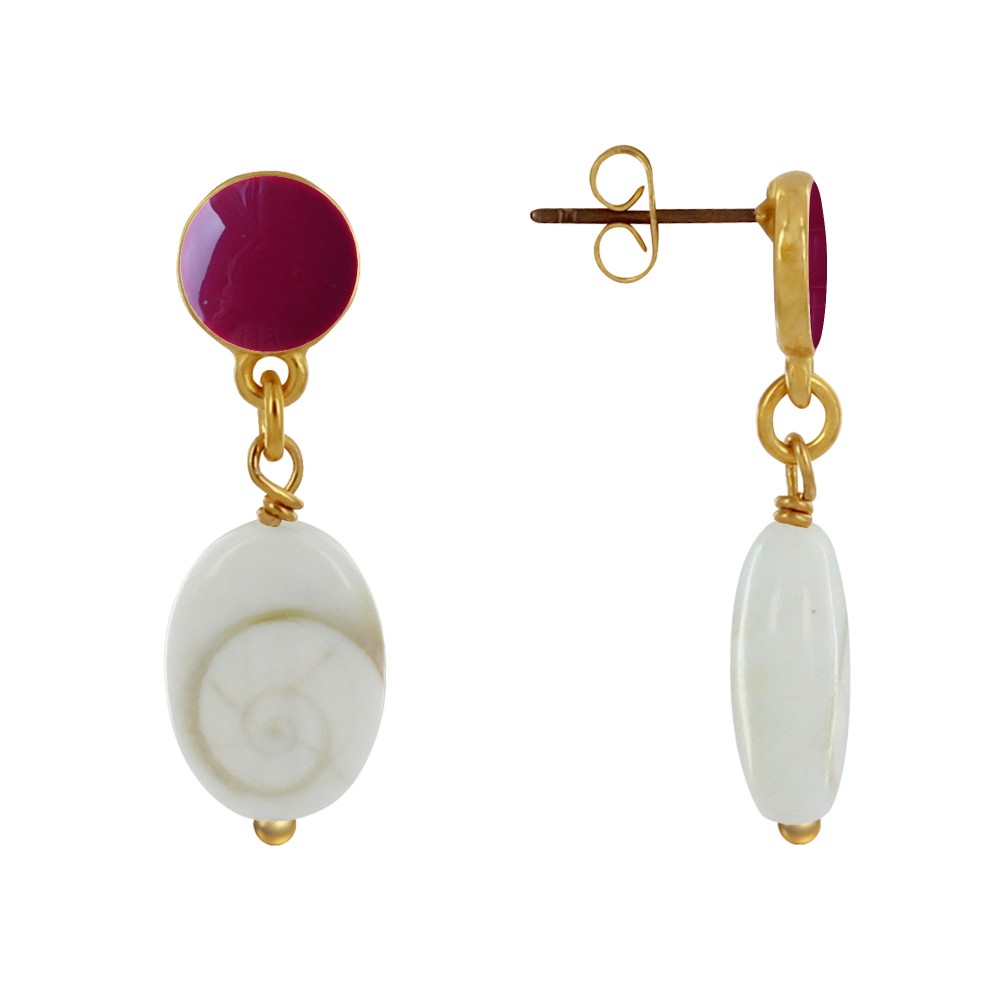 LES POULETTES BIJOUX Boucles d'Oreilles Laiton Doré Rond Coloré et Oil de Sainte Luc