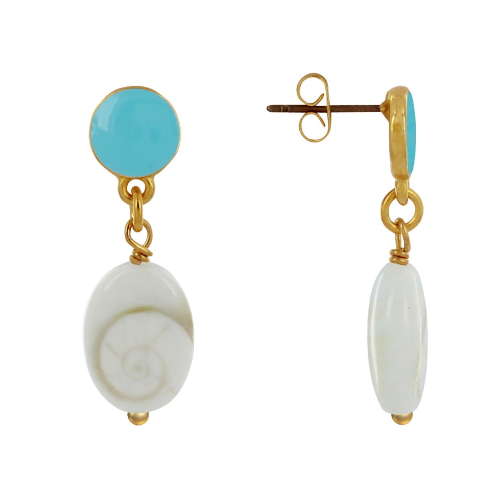 LES POULETTES BIJOUX Boucles d'Oreilles Laiton Doré Rond Coloré et Oil de Sainte Luc