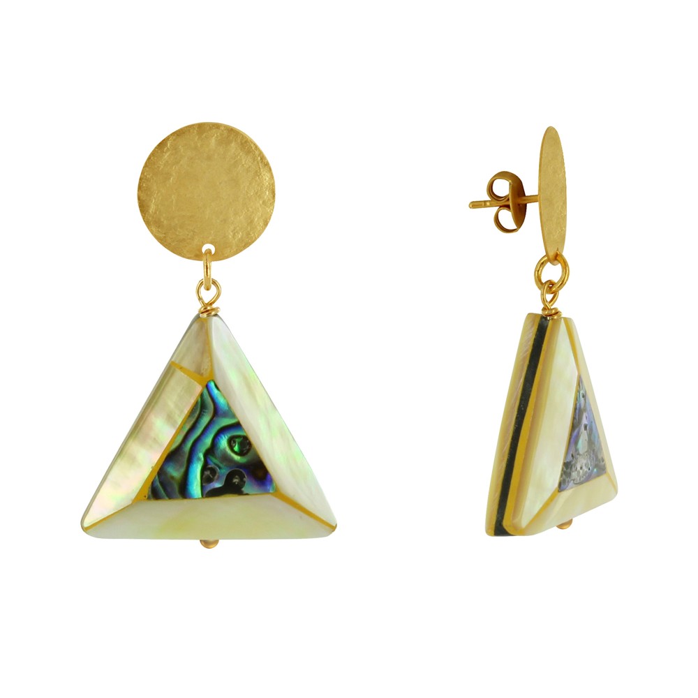 LES POULETTES BIJOUX Boucles d'Oreilles Clous Laiton Mat Pastille Brossée Triangle e