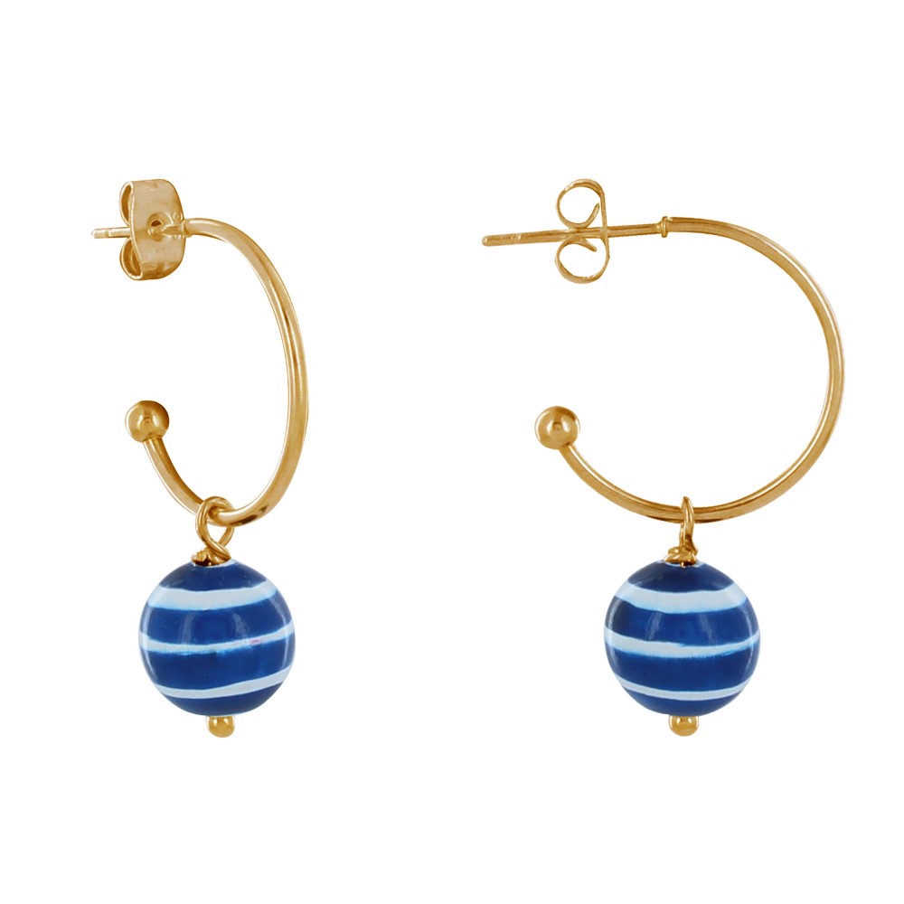 LES POULETTES BIJOUX Boucles d'Oreilles Demi Créoles Métal Perles en Bois Marinière