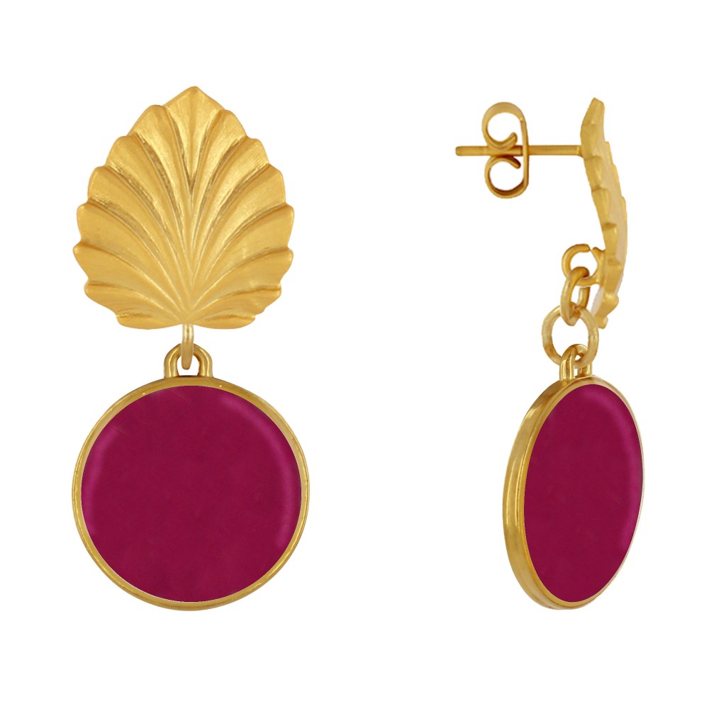 LES POULETTES BIJOUX Boucles d'Oreilles Clous Laiton Feuille et Disque Émaillé - Bor