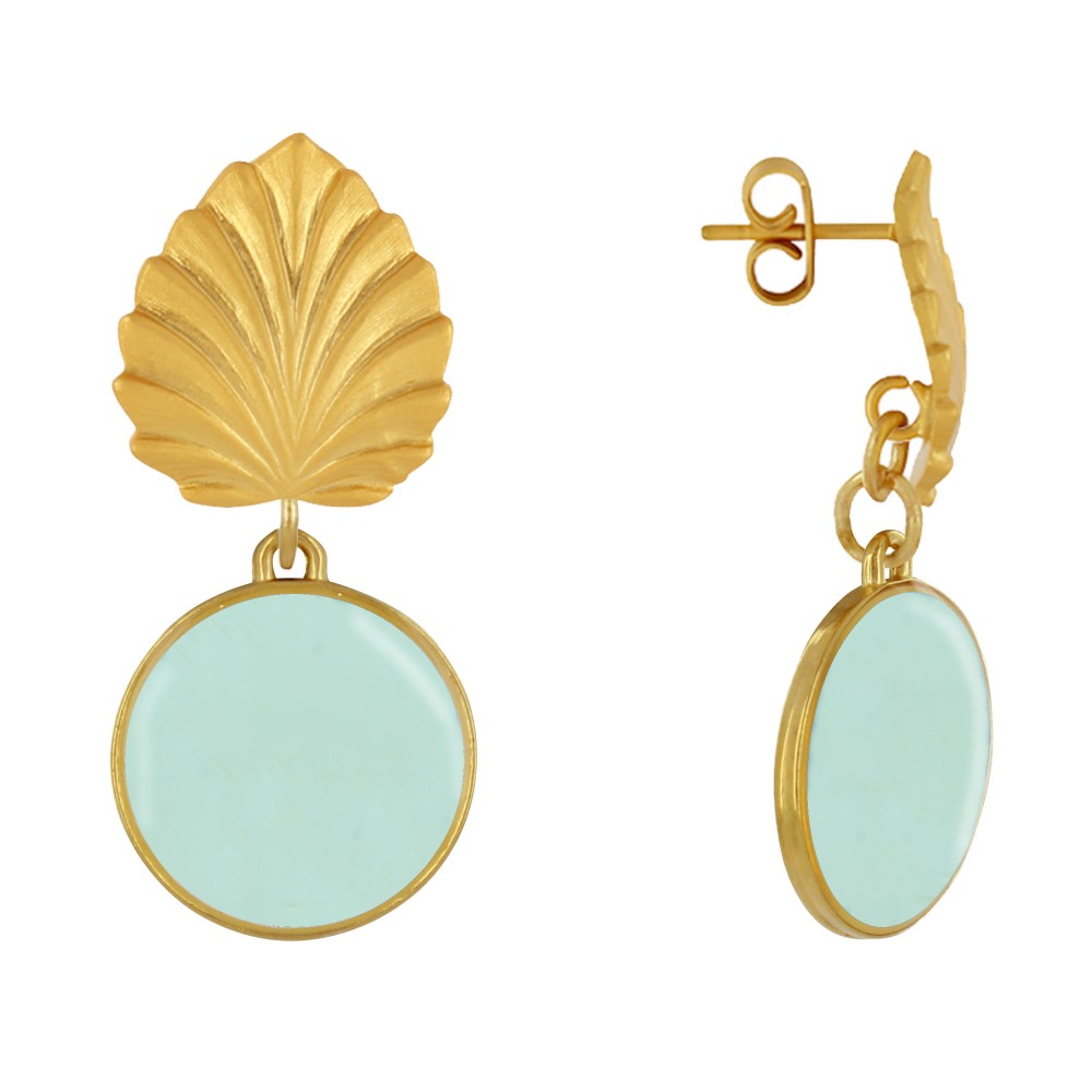 LES POULETTES BIJOUX Boucles d'Oreilles Clous Laiton Feuille et Disque Émaillé - Ver