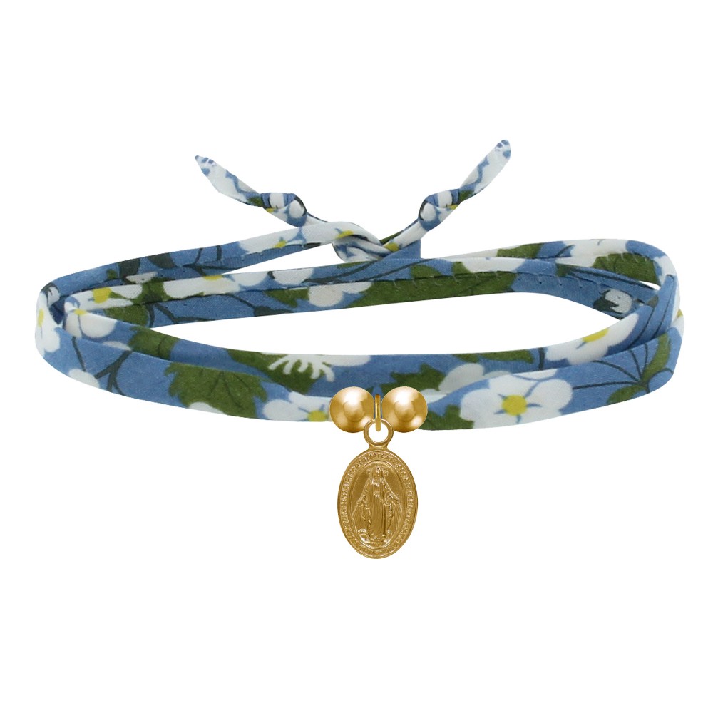 LES POULETTES BIJOUX Bracelet Double Tour Lien liberty et Petite Médaille Vierge Mir
