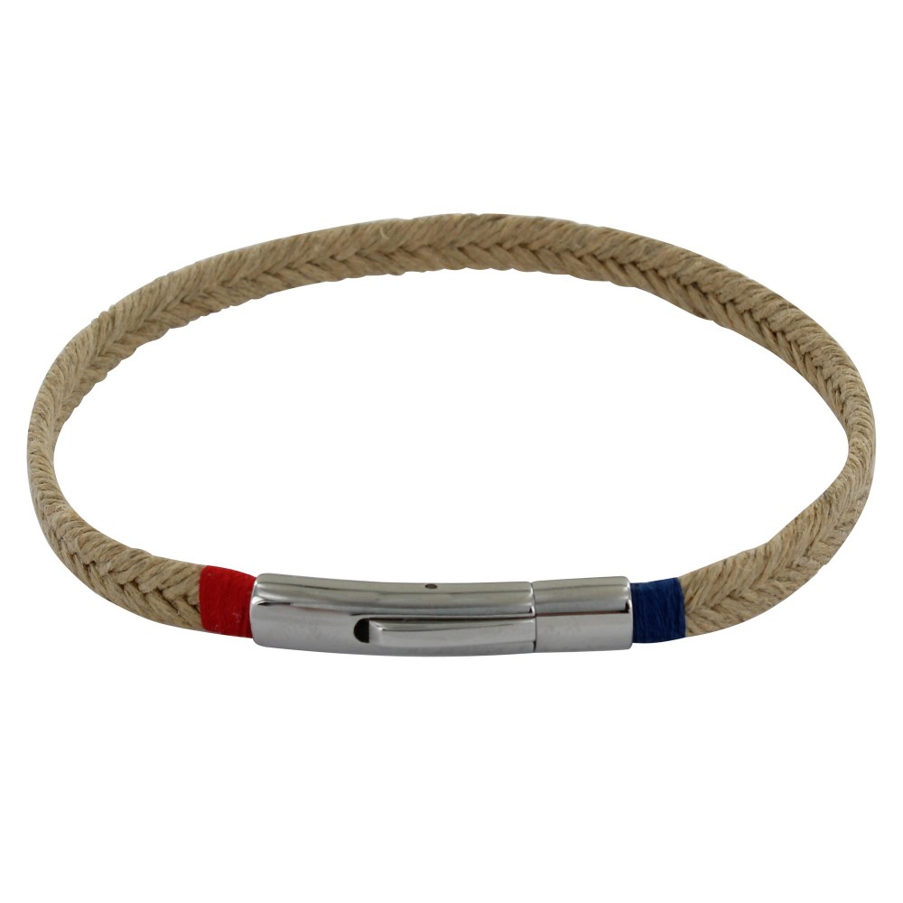 LES POULETTES BIJOUX Bracelet Homme Tresse en Jute Fil Bleu et Rouge - taille 21 cm
