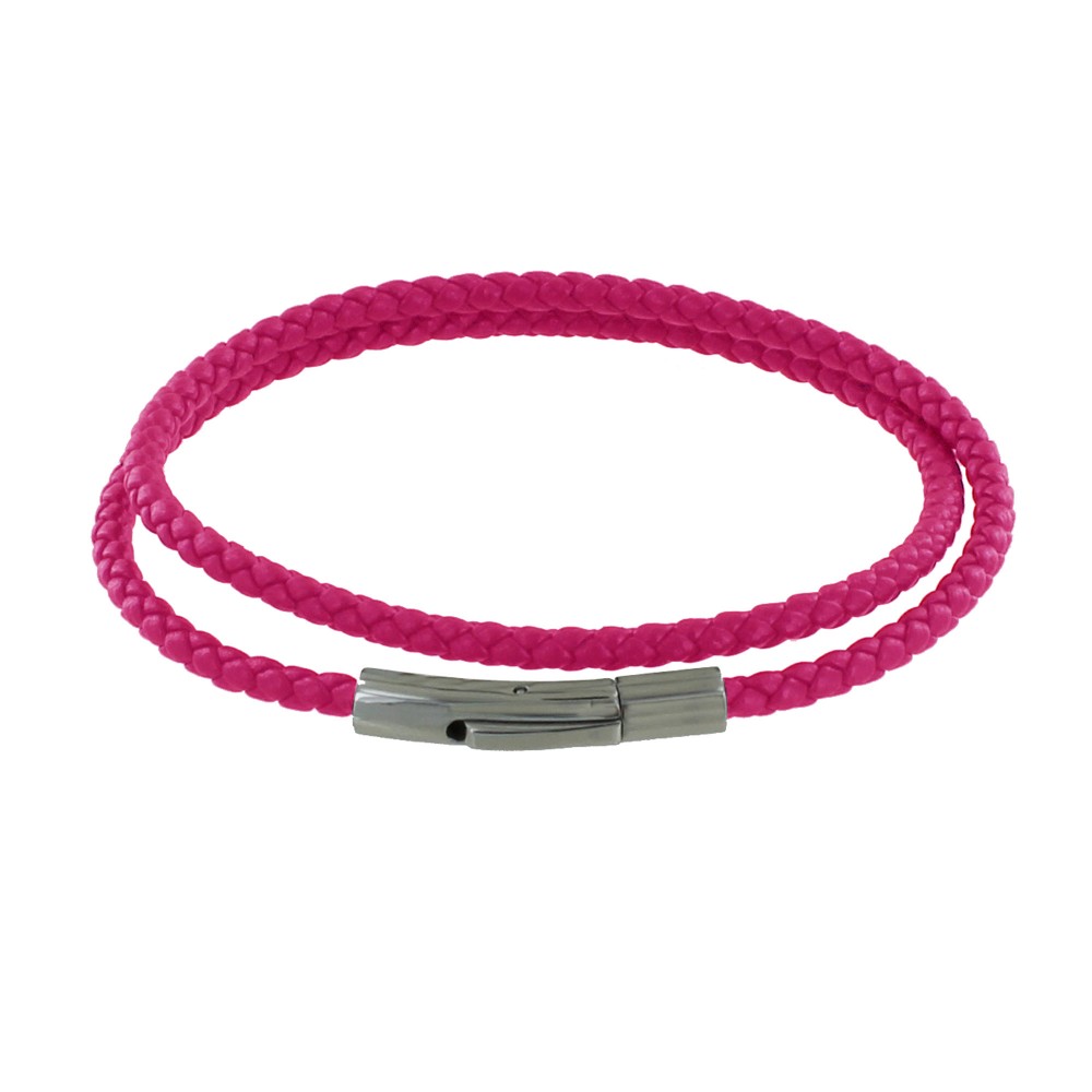 LES POULETTES BIJOUX Bracelet Homme Double Tour Cuir Tréssé Rond pour Poignet 19cm -