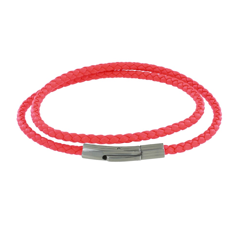 LES POULETTES BIJOUX Bracelet Homme Double Tour Cuir Tréssé Rond pour Poignet 19cm -