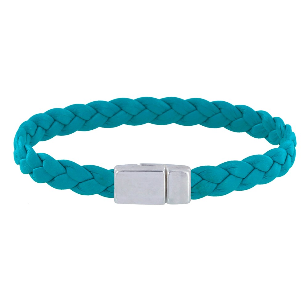 LES POULETTES BIJOUX Bracelet Mixte Tresse en Cuir de Chèvre Turquoise 7mm - taille