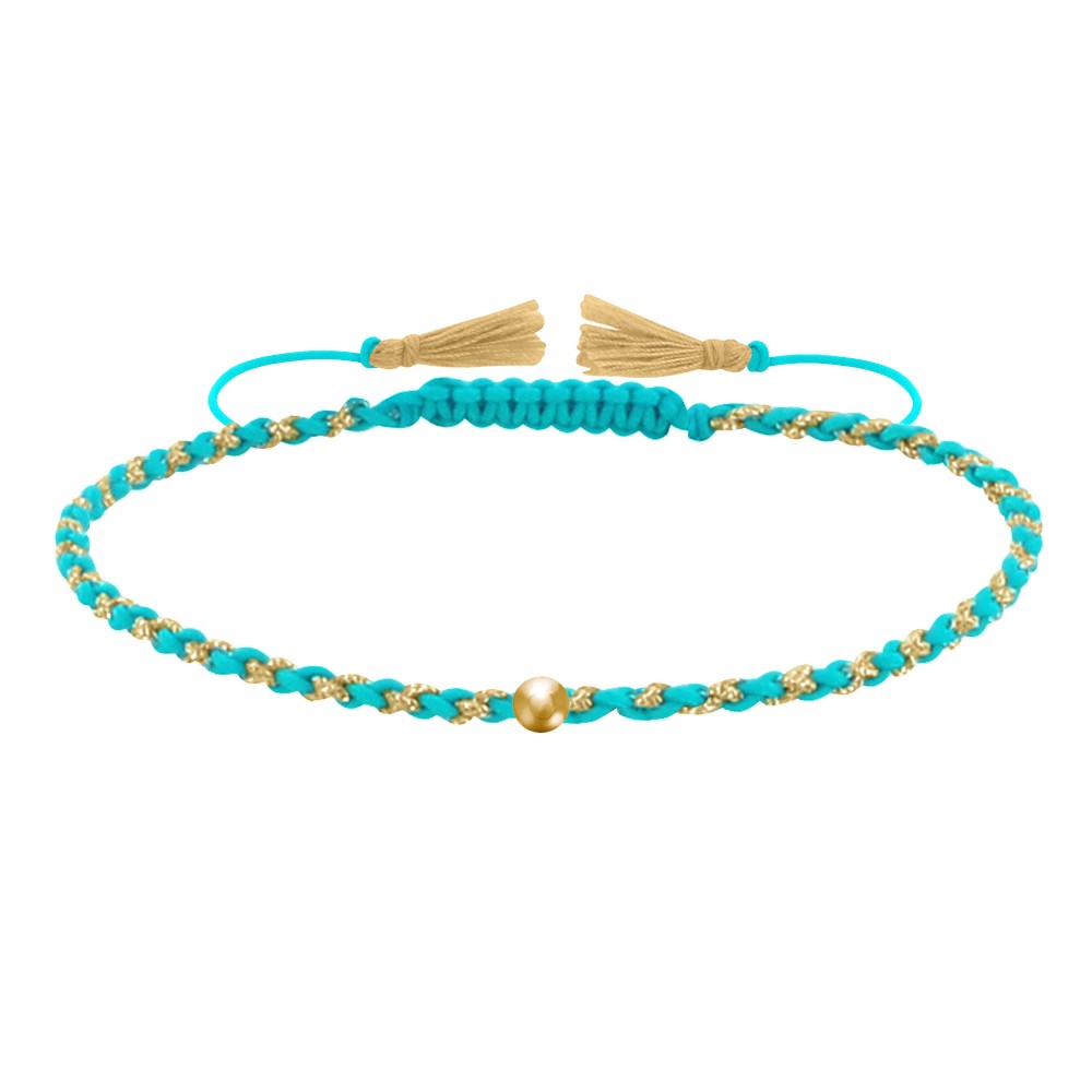 LES POULETTES BIJOUX Bracelet Lien Tréssé Rond Bicolore Lurex Doré et Une Perle Or 1