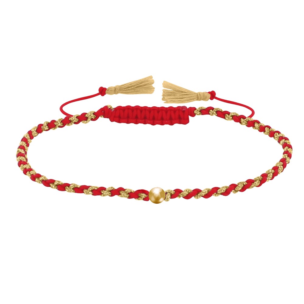 LES POULETTES BIJOUX Bracelet Lien Tréssé Rond Bicolore Lurex Doré et Une Perle Or 1