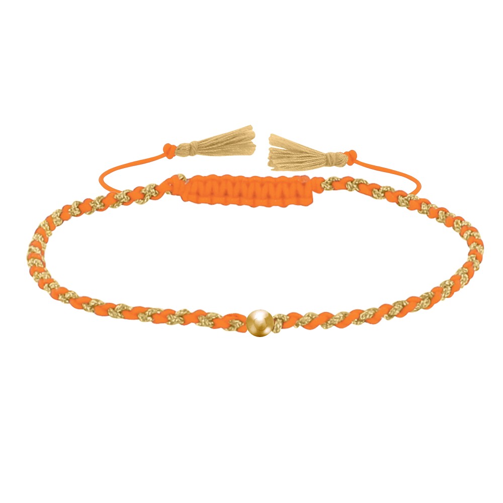 LES POULETTES BIJOUX Bracelet Lien Tréssé Rond Bicolore Lurex Doré et Une Perle Or 1