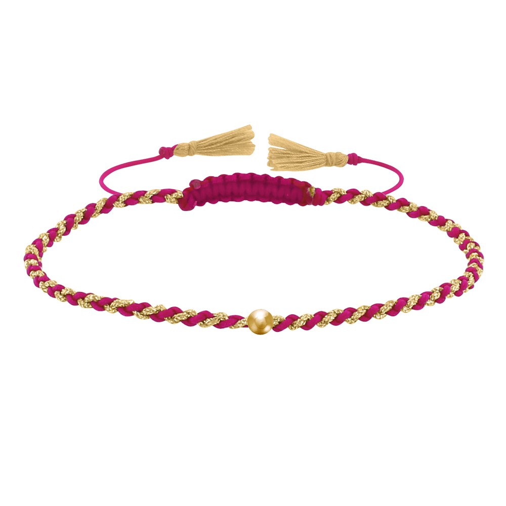LES POULETTES BIJOUX Bracelet Lien Tréssé Rond Bicolore Lurex Doré et Une Perle Or 1