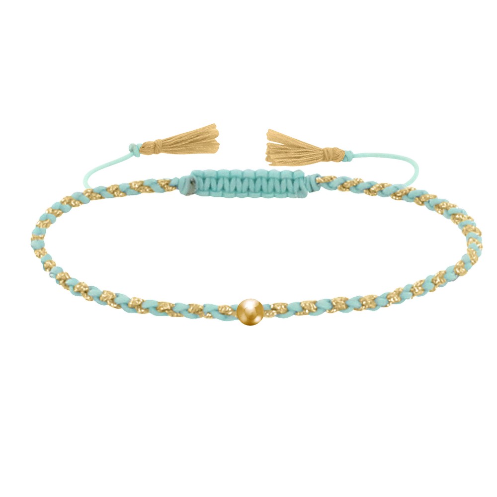 LES POULETTES BIJOUX Bracelet Lien Tréssé Rond Bicolore Lurex Doré et Une Perle Or 1