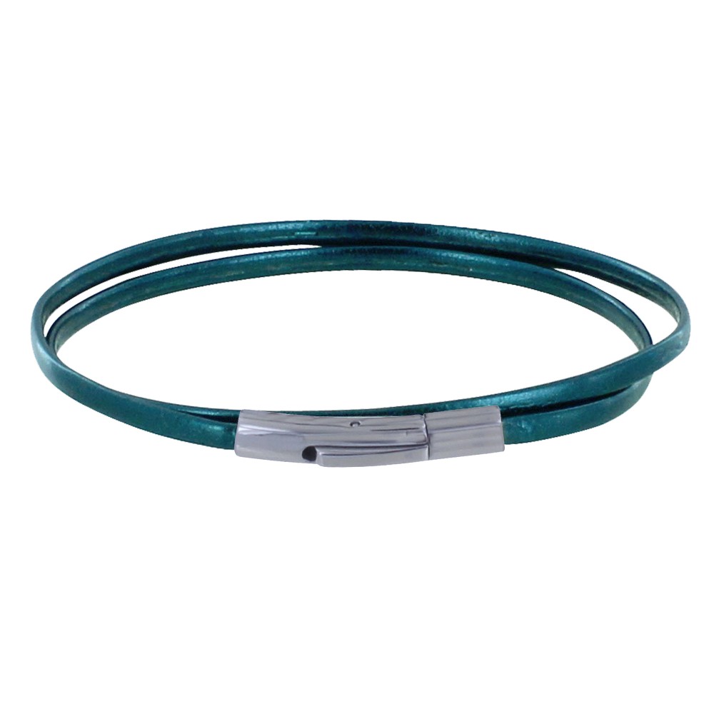 LES POULETTES BIJOUX Bracelet Femme Double Tour Cuir Plat Brillant pour Poignet de 1