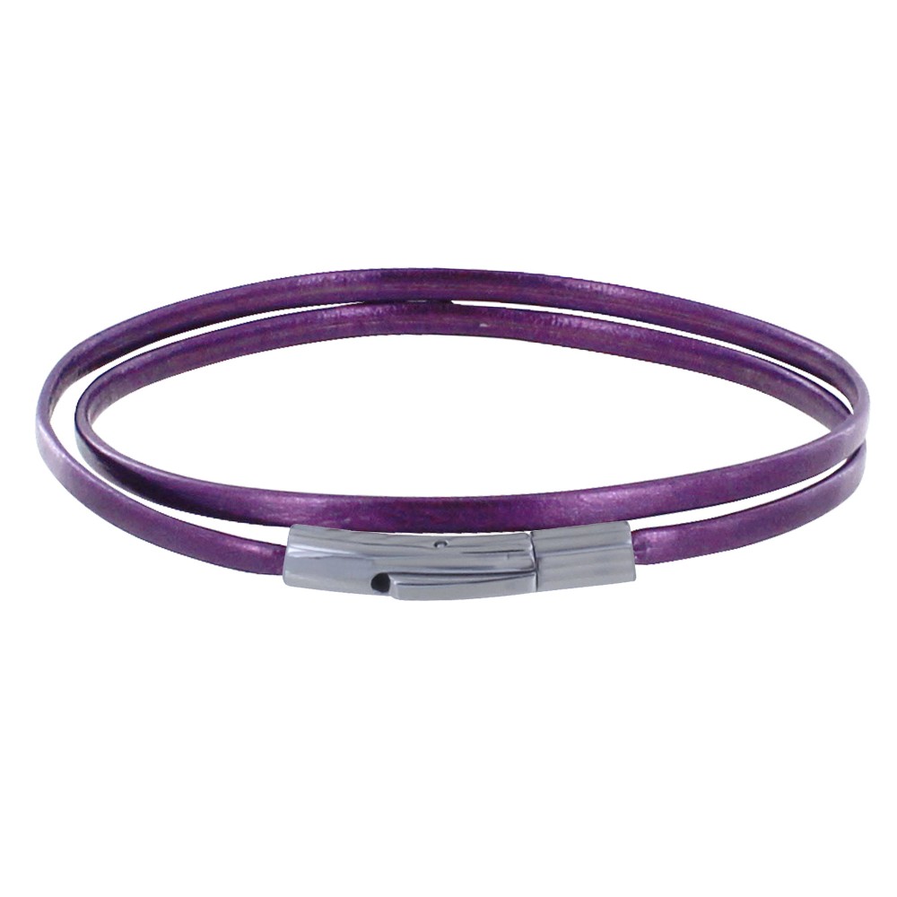 LES POULETTES BIJOUX Bracelet Femme Double Tour Cuir Plat Brillant pour Poignet de 1