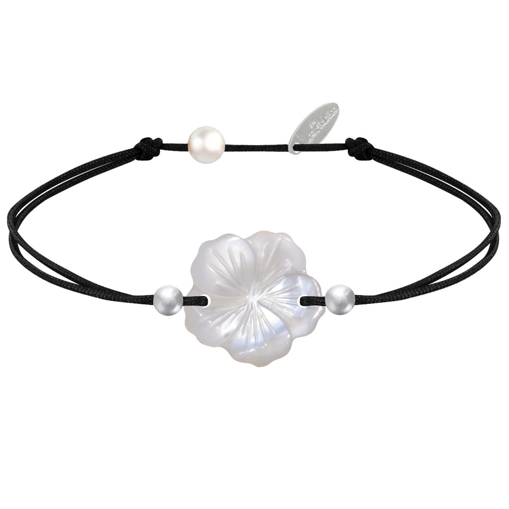 LES POULETTES BIJOUX Bracelet Lien Fleur de Nacre Ivoire et Perles d'Argent 925 - Cl