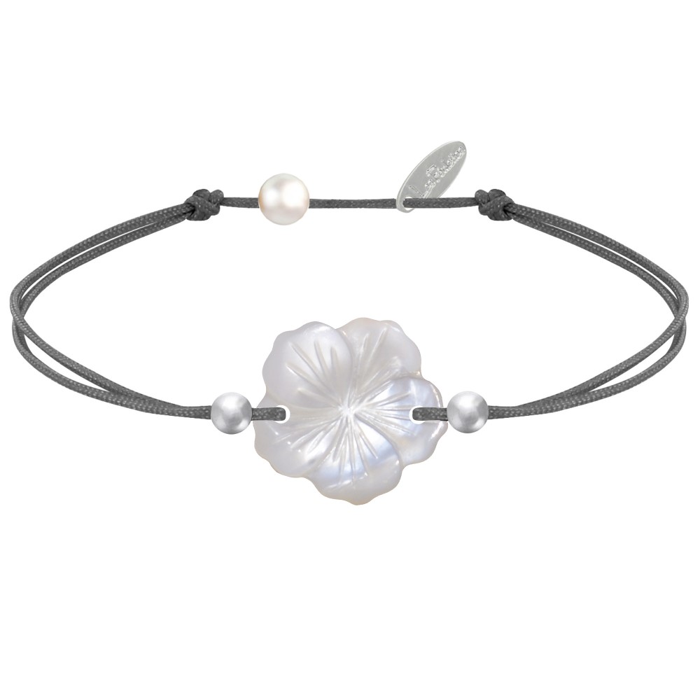 LES POULETTES BIJOUX Bracelet Lien Fleur de Nacre Ivoire et Perles d'Argent 925 - Cl
