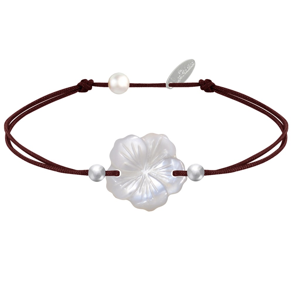 LES POULETTES BIJOUX Bracelet Lien Fleur de Nacre Ivoire et Perles d'Argent 925 - Cl