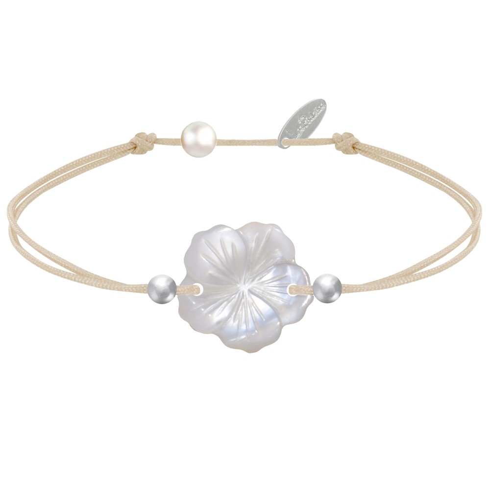 LES POULETTES BIJOUX Bracelet Lien Fleur de Nacre Ivoire et Perles d'Argent 925 - Cl