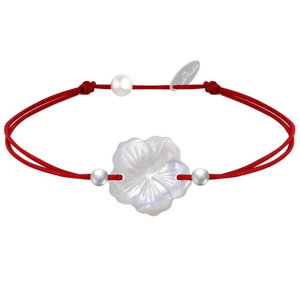 LES POULETTES BIJOUX Bracelet Lien Fleur de Nacre Ivoire et Perles d'Argent 925 - Cl