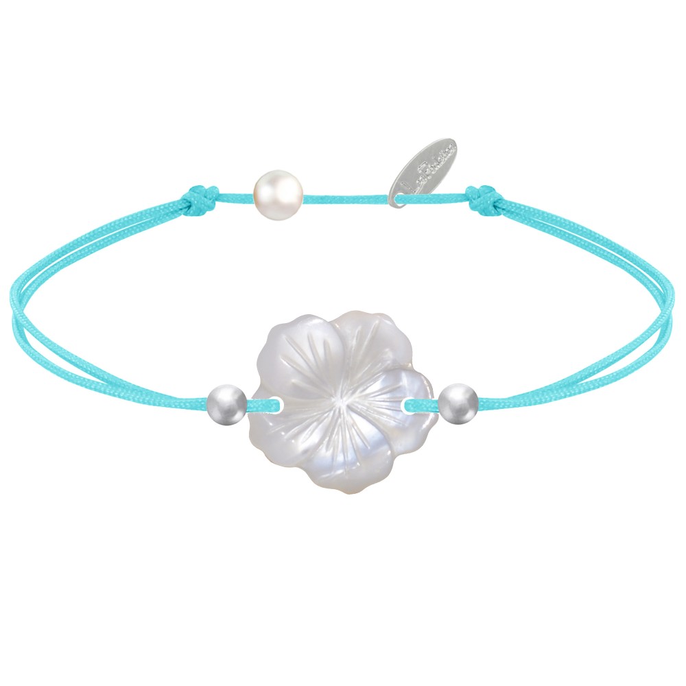 LES POULETTES BIJOUX Bracelet Lien Fleur de Nacre Ivoire et Perles d'Argent 925 - Cl