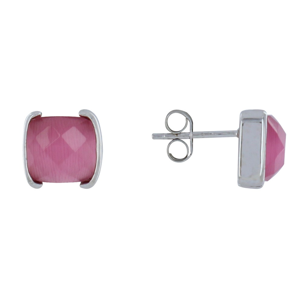 LES POULETTES BIJOUX Boucles d'Oreilles Argent et leur Carré Oeil de Chat Facetée Ro