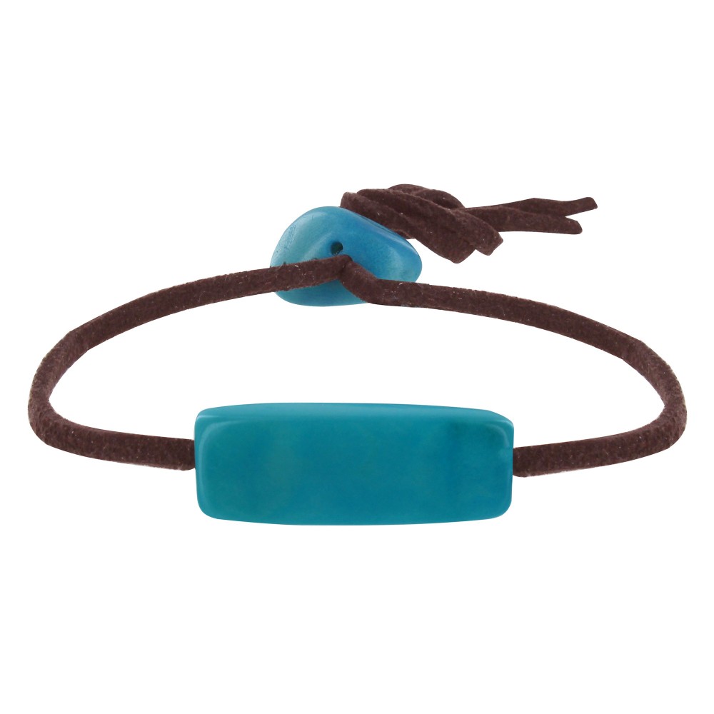 LES POULETTES BIJOUX Bracelet Tagua Turquoise Lien en Suédine Marron