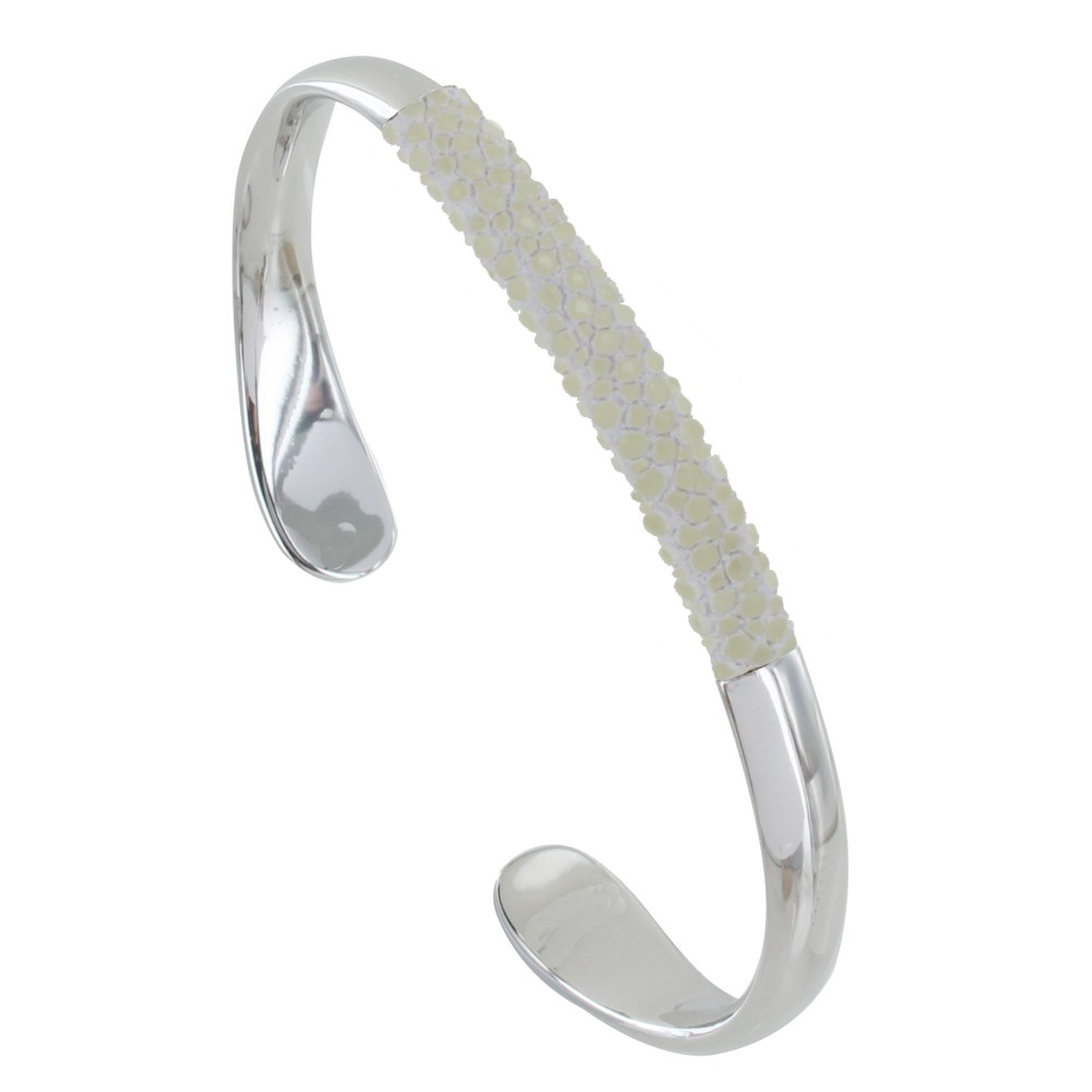LES POULETTES BIJOUX Bracelet Mixte Demi Jonc Laiton Rhodié et Cuir - Blanc
