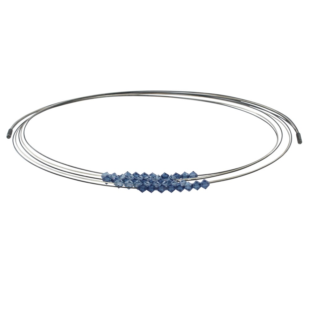 LES POULETTES BIJOUX Collier Multi-fils Argent 925 et Perles Cristal Grises et Bleu