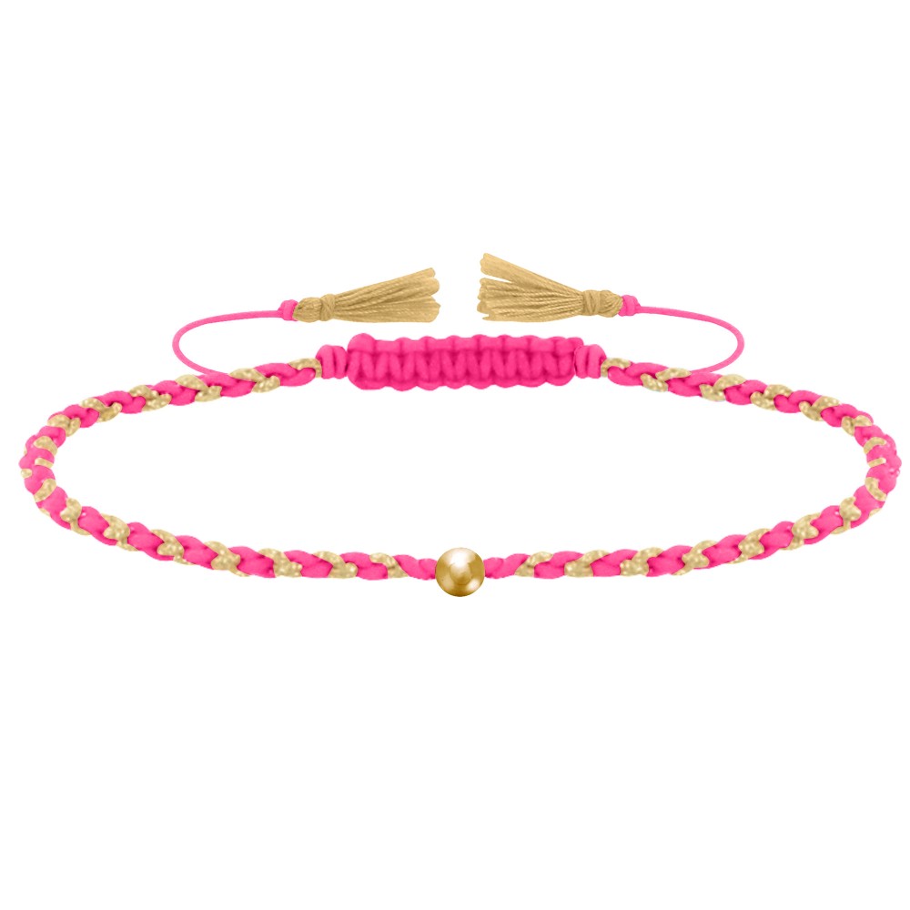 LES POULETTES BIJOUX Bracelet Lien Tréssé Rond Bicolore Lurex Doré et Une Perle Or 1