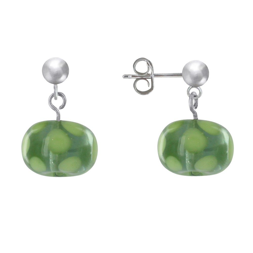 LES POULETTES BIJOUX Boucles d'Oreilles en Verre Pois Vert