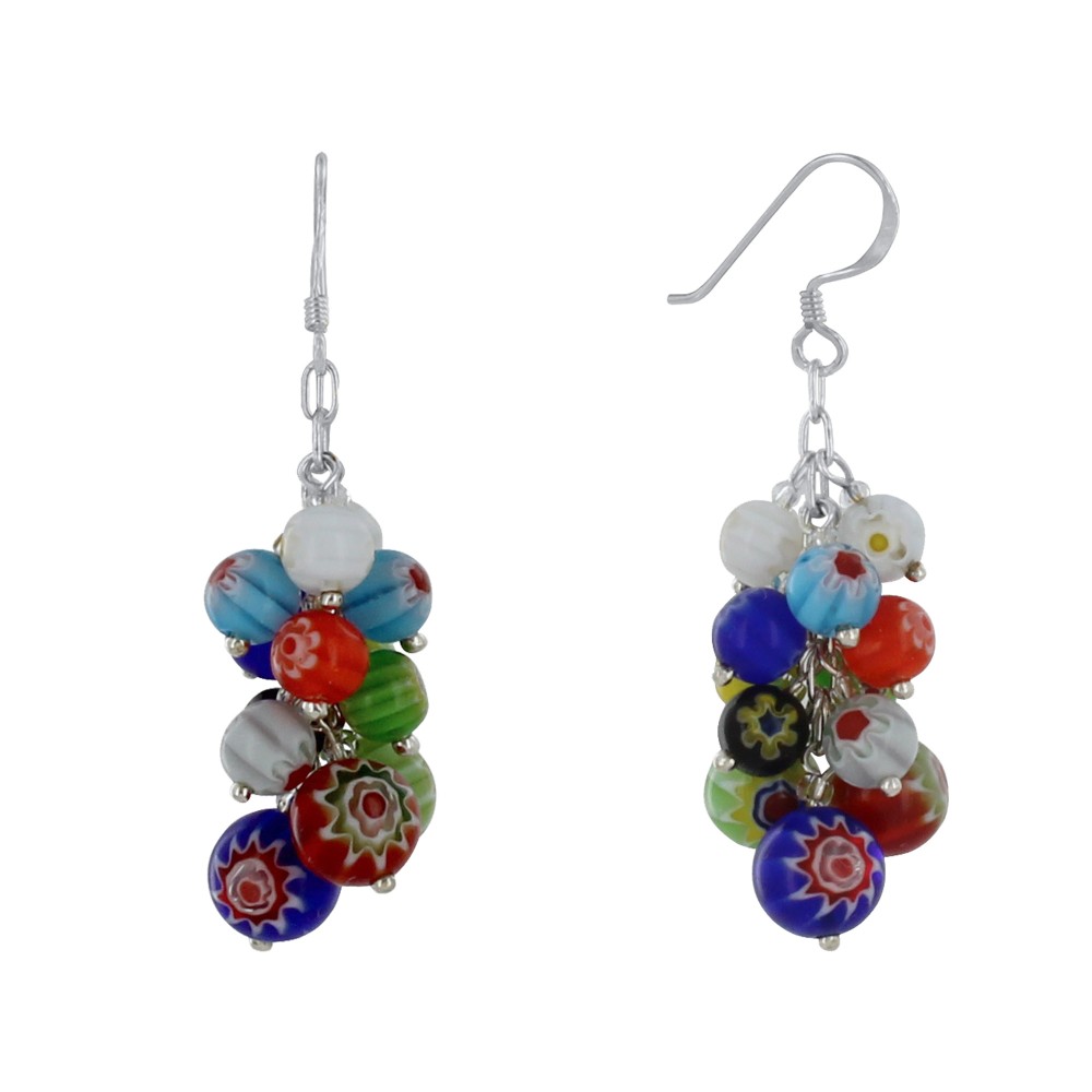 LES POULETTES BIJOUX Boucles d'Oreilles Grappe de Perles de Verre Multicolores