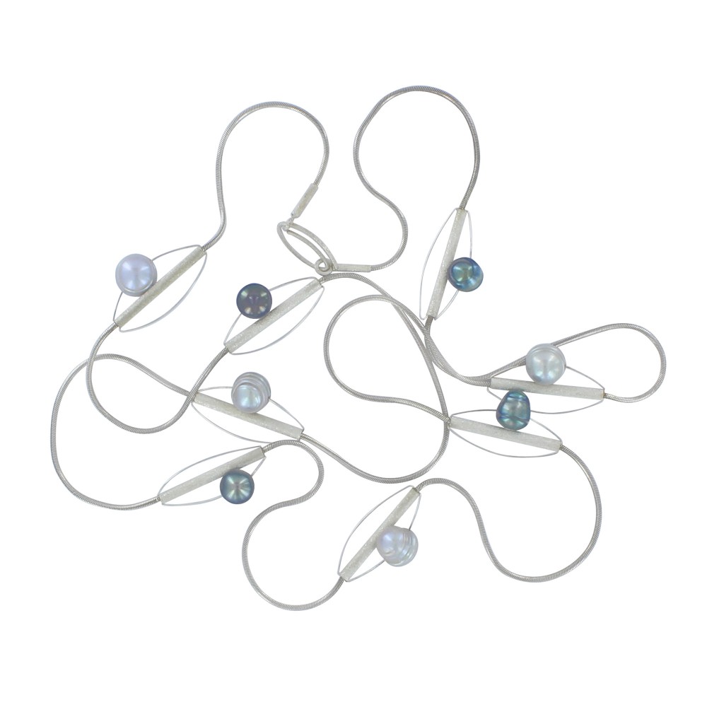 LES POULETTES BIJOUX Sautoir Argent 925 et 8 Perles Baroques Gris Foncées et Gris Cl