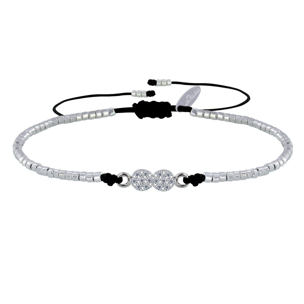 LES POULETTES BIJOUX Bracelet Lien Deux Ronds de Strass Argent 925 et Petites Perles