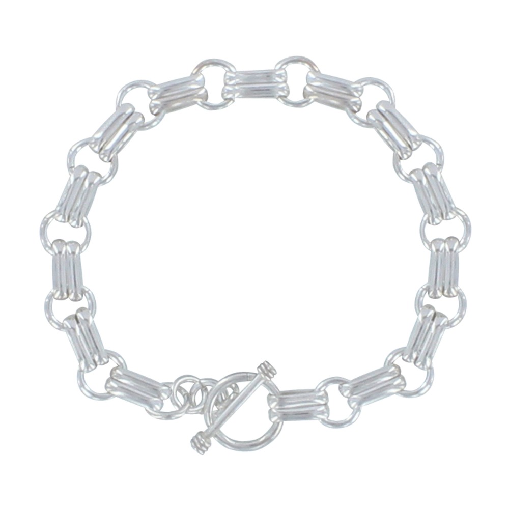 LES POULETTES BIJOUX Bracelet Argent 925 Double Maillons Plat et Ronds Fermoir T