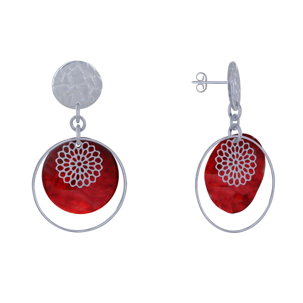 LES POULETTES BIJOUX Boucles d'Oreilles Clous Métal Argenté Cercle et Pastille de Na LES POULETTES BIJOUX Boucles d'Oreilles Clous Métal Argenté Cercle et Pastille de Na